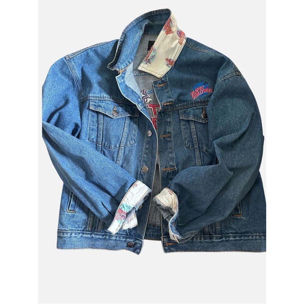 Vintage 90s Planet Hollywood Orlando 1991 Embroidered Denim Jean Jacket l L